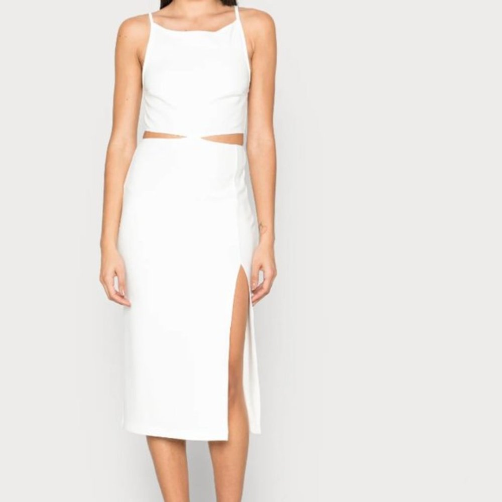 Abercrombie Boatneck Side Cutout Midi Dress with slit White Medium